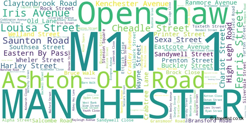 A word cloud for the M11 1 postcode
