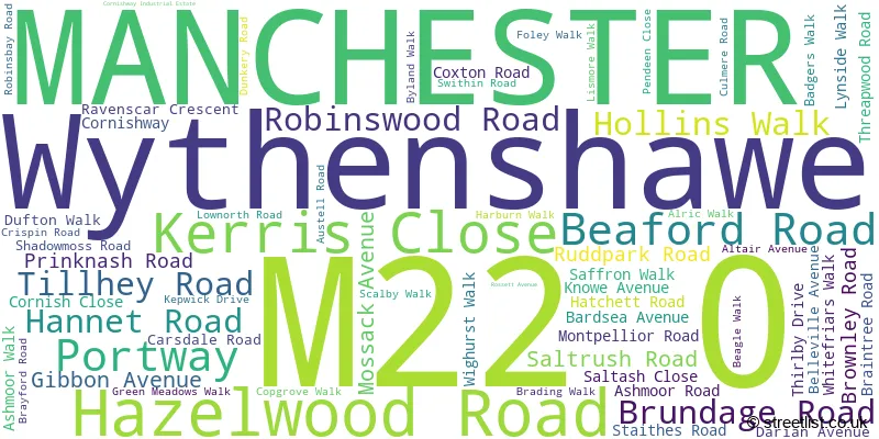 A word cloud for the M22 0 postcode