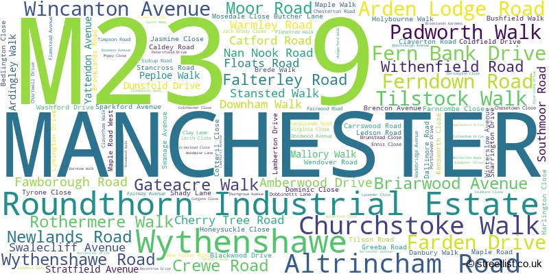 A word cloud for the M23 9 postcode