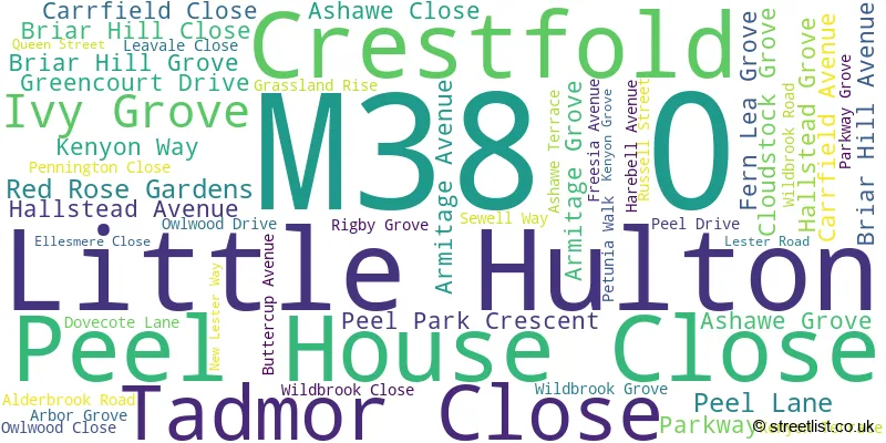 A word cloud for the M38 0 postcode