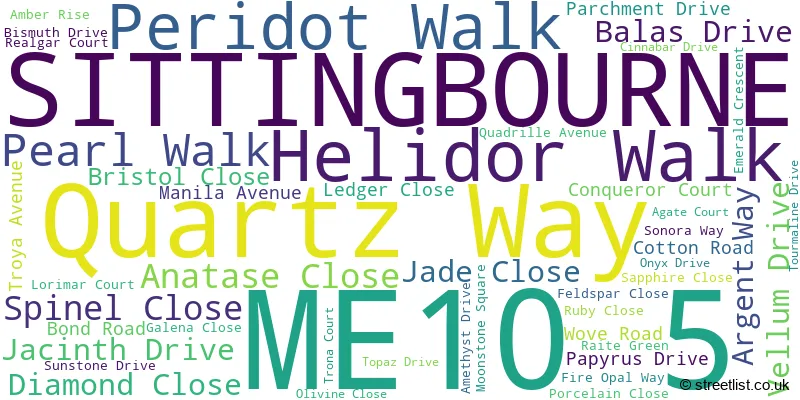 A word cloud for the ME10 5 postcode