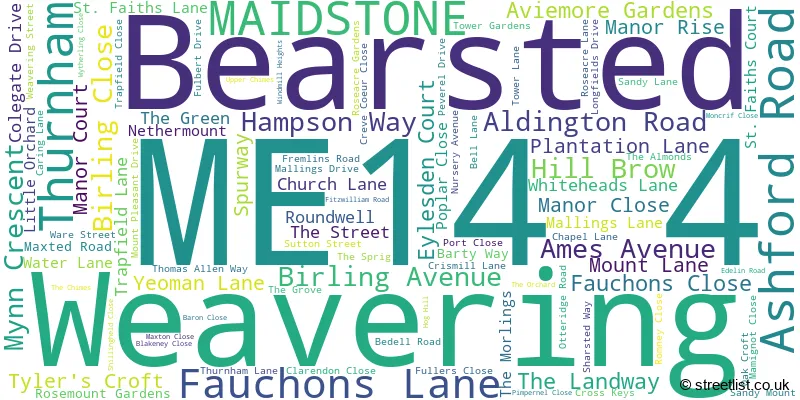 A word cloud for the ME14 4 postcode