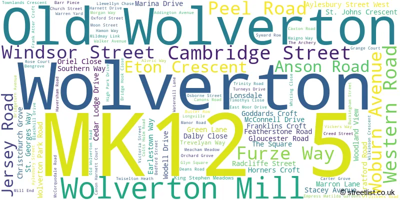 A word cloud for the MK12 5 postcode
