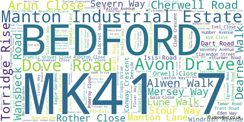 A word cloud for the MK41 7 postcode