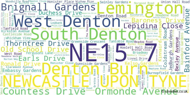 A word cloud for the NE15 7 postcode