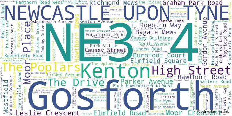 A word cloud for the NE3 4 postcode