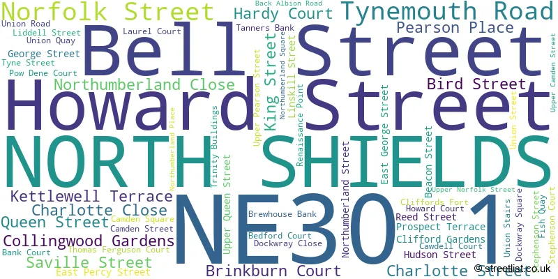 A word cloud for the NE30 1 postcode