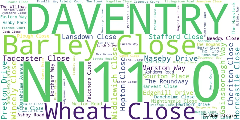 A word cloud for the NN11 0 postcode