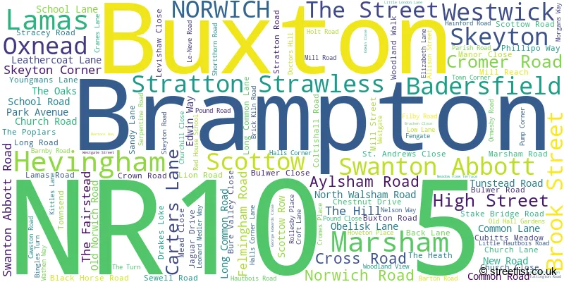 A word cloud for the NR10 5 postcode