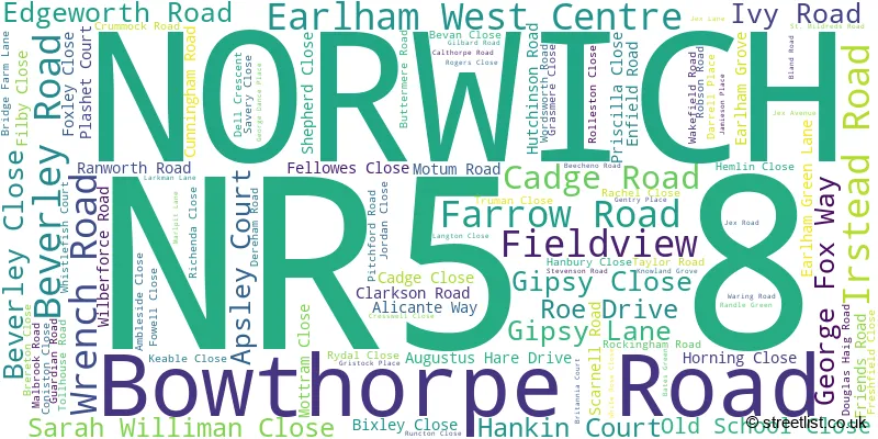 A word cloud for the NR5 8 postcode