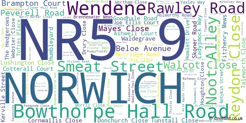 A word cloud for the NR5 9 postcode