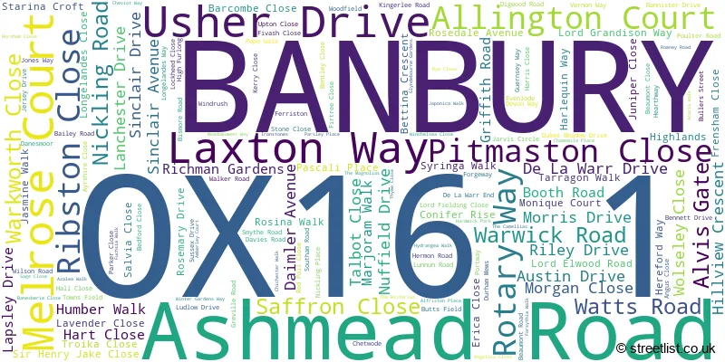 A word cloud for the OX16 1 postcode