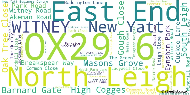 A word cloud for the OX29 6 postcode