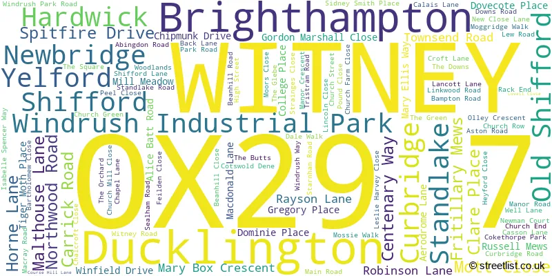A word cloud for the OX29 7 postcode
