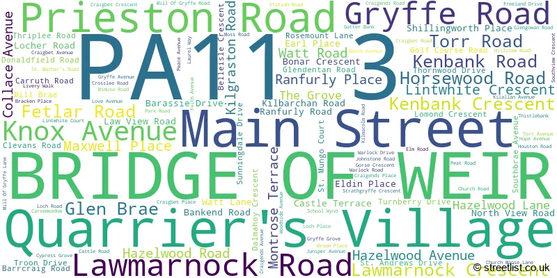 A word cloud for the PA11 3 postcode