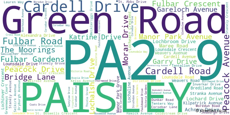 A word cloud for the PA2 9 postcode