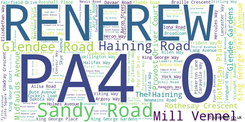 A word cloud for the PA4 0 postcode