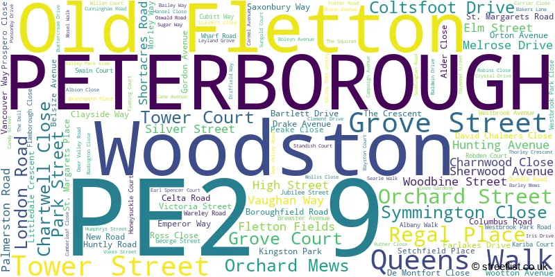 A word cloud for the PE2 9 postcode