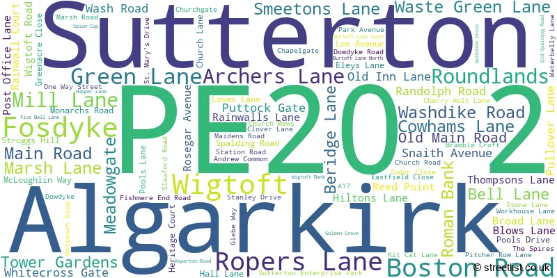A word cloud for the PE20 2 postcode