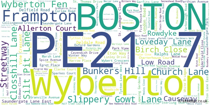 A word cloud for the PE21 7 postcode