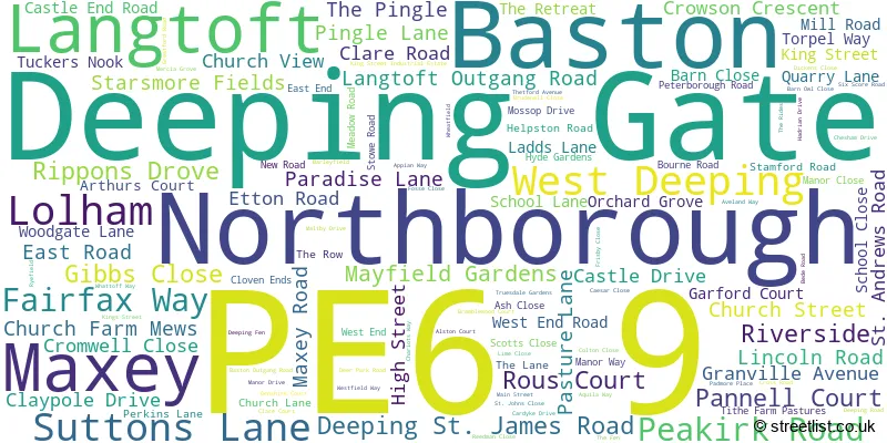 A word cloud for the PE6 9 postcode