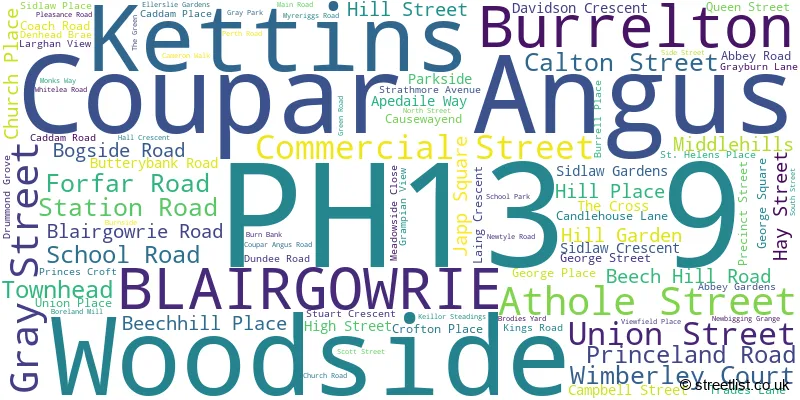 A word cloud for the PH13 9 postcode