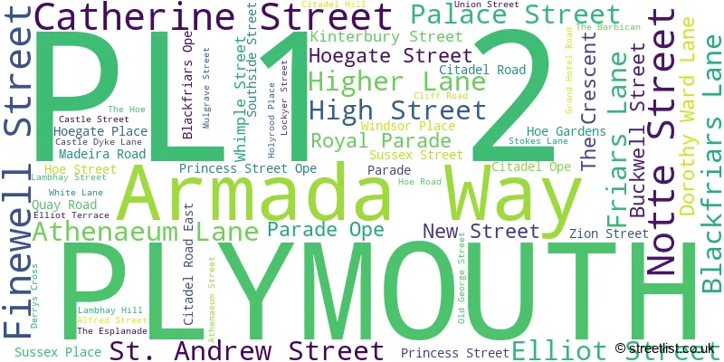 A word cloud for the PL1 2 postcode