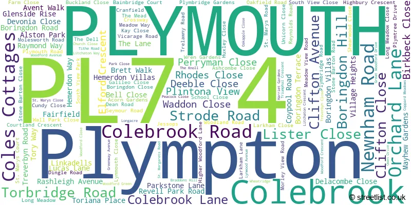 A word cloud for the PL7 4 postcode