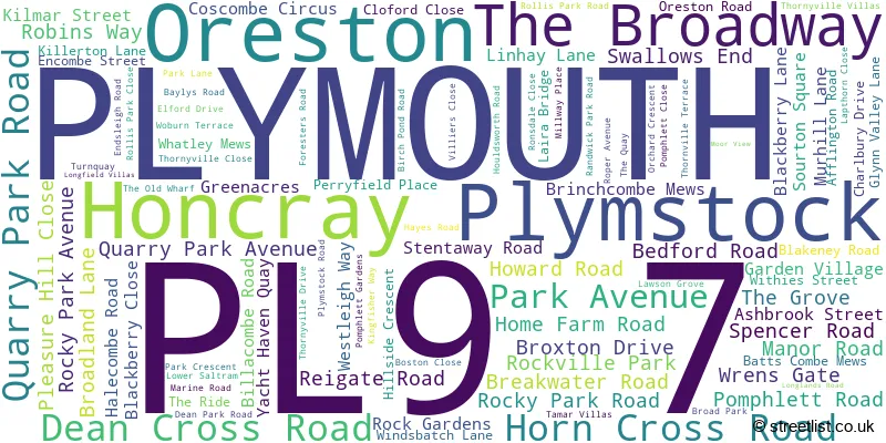 A word cloud for the PL9 7 postcode