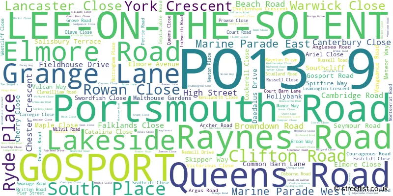 A word cloud for the PO13 9 postcode