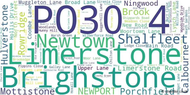 A word cloud for the PO30 4 postcode