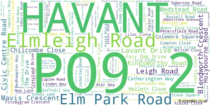 A word cloud for the PO9 2 postcode