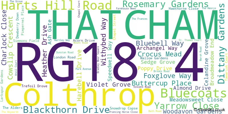 A word cloud for the RG18 4 postcode