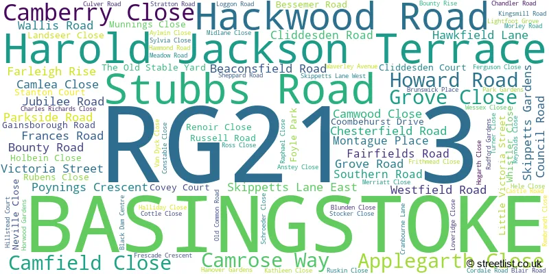 A word cloud for the RG21 3 postcode