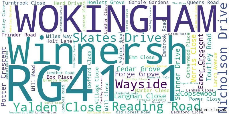 A word cloud for the RG41 1 postcode
