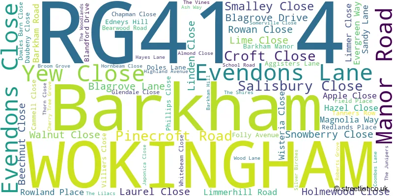 A word cloud for the RG41 4 postcode