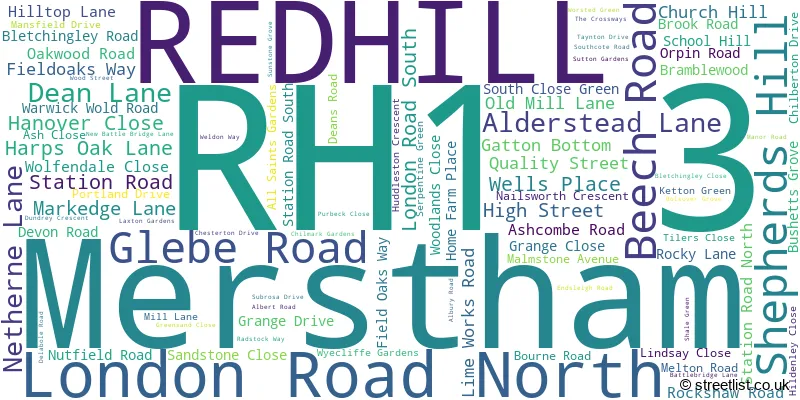 A word cloud for the RH1 3 postcode