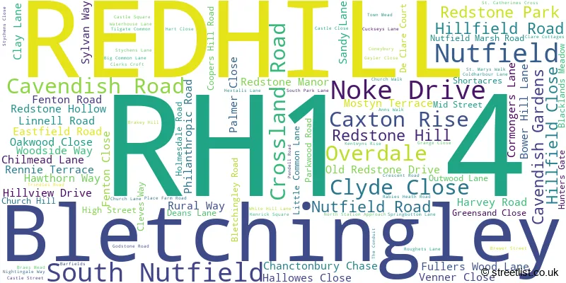 A word cloud for the RH1 4 postcode