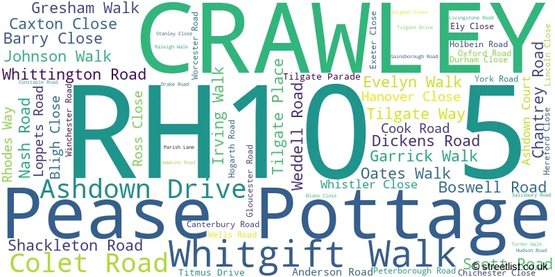 A word cloud for the RH10 5 postcode