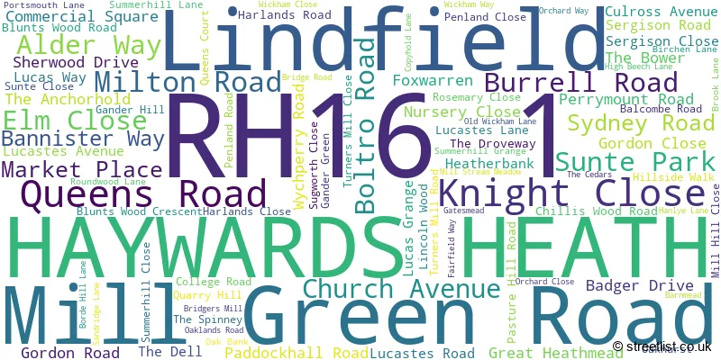 A word cloud for the RH16 1 postcode