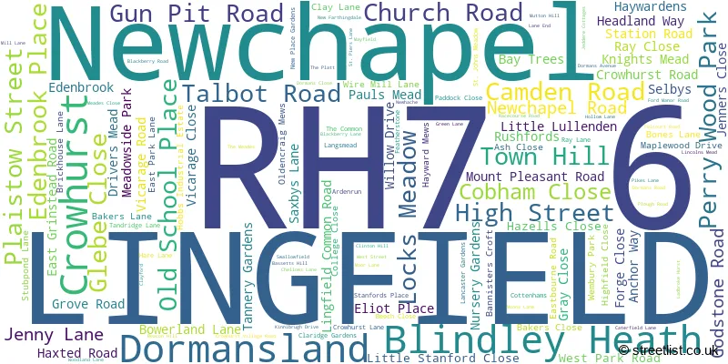 A word cloud for the RH7 6 postcode