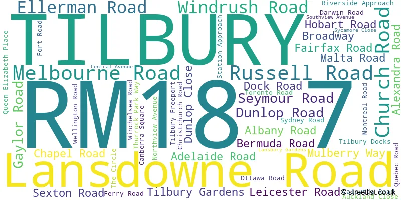 A word cloud for the RM18 7 postcode