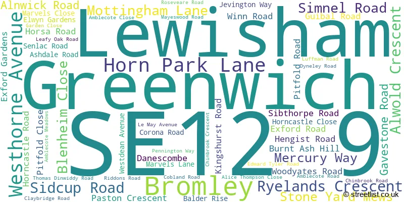 A word cloud for the SE12 9 postcode