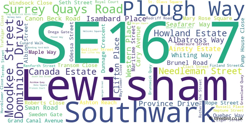 A word cloud for the SE16 7 postcode