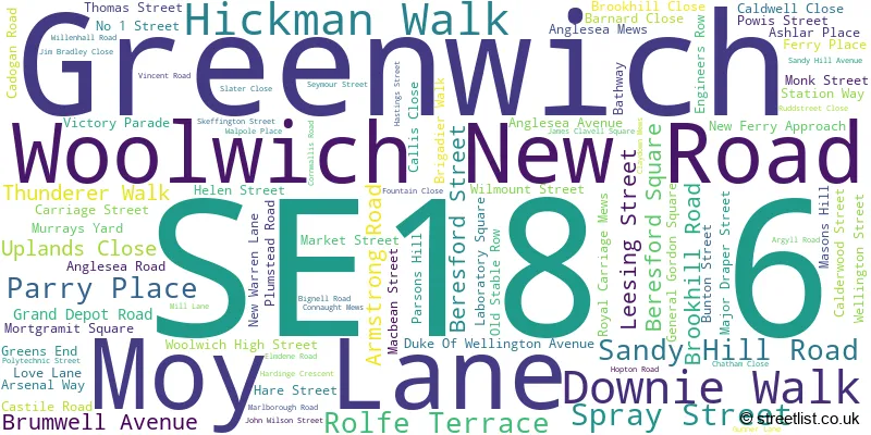 A word cloud for the SE18 6 postcode