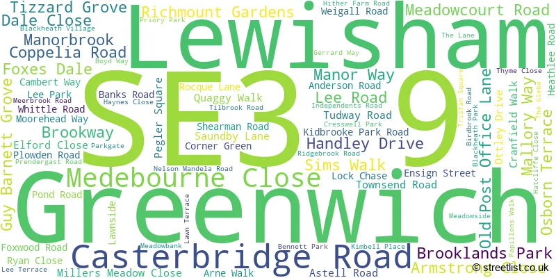 A word cloud for the SE3 9 postcode