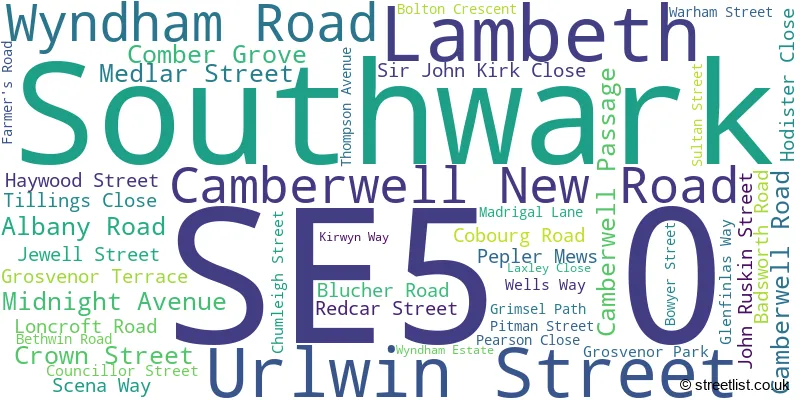 A word cloud for the SE5 0 postcode