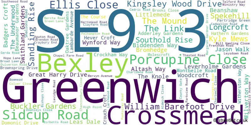 A word cloud for the SE9 3 postcode