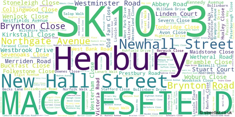 A word cloud for the SK10 3 postcode