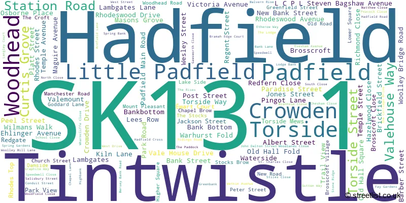 A word cloud for the SK13 1 postcode